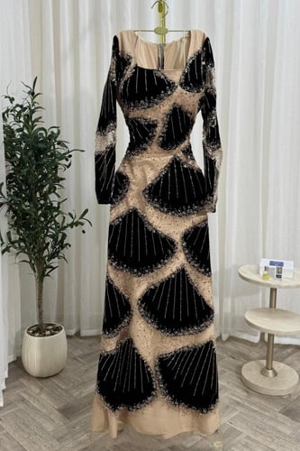 فستان سهر اوف شولدر لون بيج