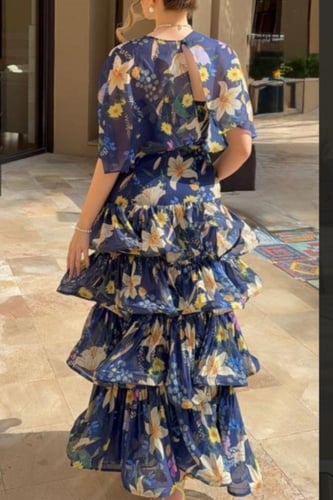 فستان ناعم طبقات بالونين كحلي و اسود