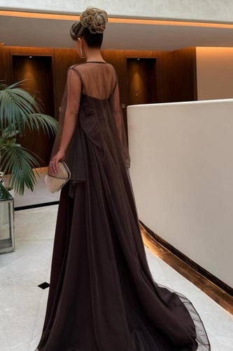 فستان ناعم توب قطعتين لون بني