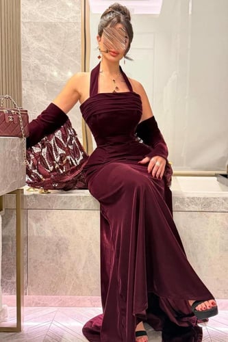 فستان سهرة أنيق شتوي لون عودي