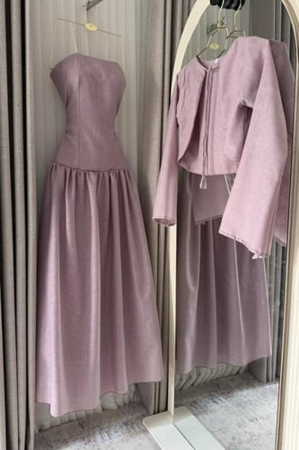 فستان ناعم قطعتين لون موف