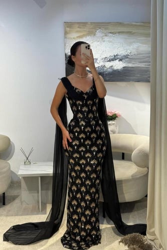 فستان سهره كاب مطرزة لون اسود