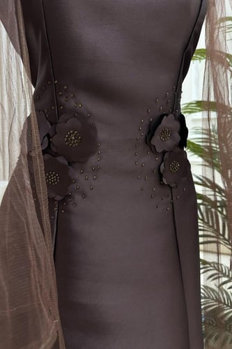 فستان ناعم توب قطعتين لون بني