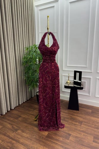 فستان سهرة ناعم بترتر بلونين ازرق واحمر