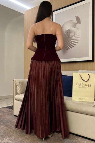 فستان سهرة أوف شولدر لون عودي