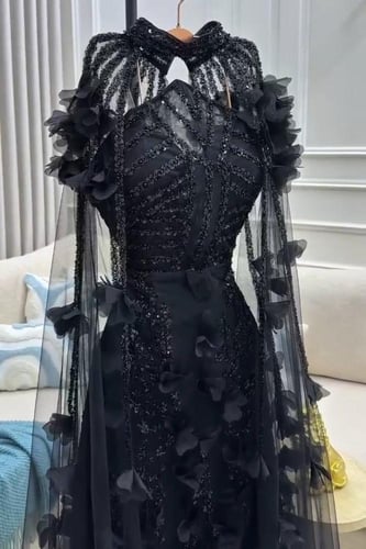 فستان سهره قطعتين مزين بالترتر و ورود لونين