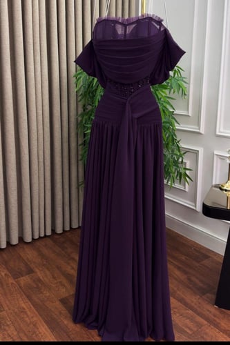 فستان سهره أوف شولدر بعدة الون موف و بني و عودي