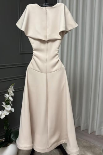 فستان سهر اوف شولدر لون بيج