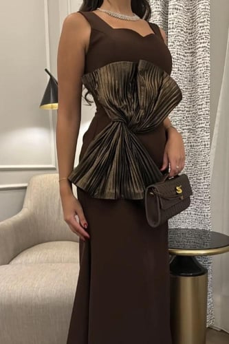 فستان ناعم كت لون بني