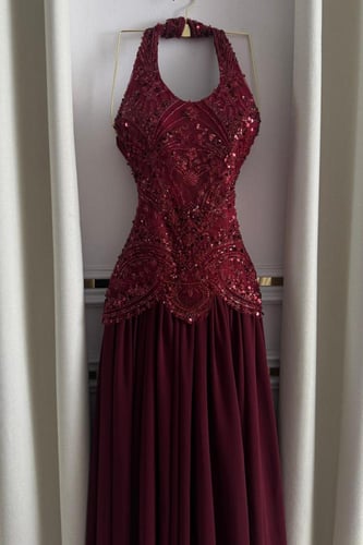 فستان سهرة اوف شولدر ناعم بلون واحمر