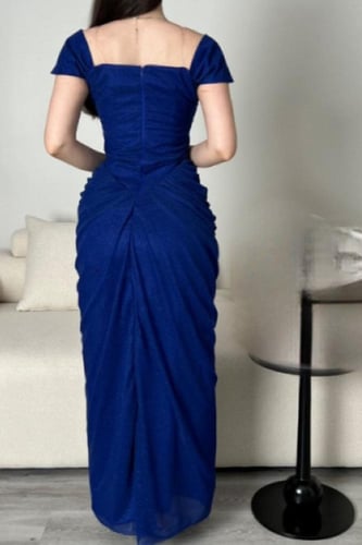 فستان سهرة أوف شولدر لون نيلي