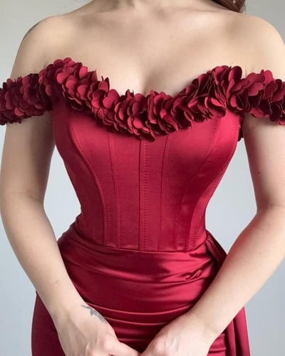 فستان سهره أوف شولدر لون أحمر