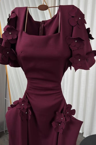 فستان ناعم اوف شولدر بالونين عودي و رمادي