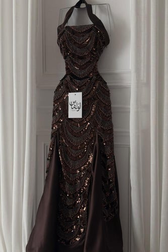 فستان سهره هالتر لون بني داكن