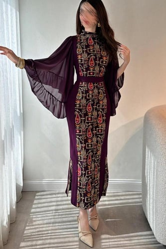 جلابية ناعم اوف شولدر لون ليلكي