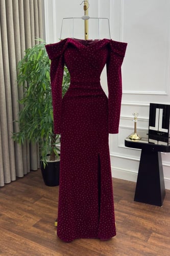 فستان سهرة أوف شولدر لون عودي