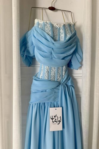 فستان سهره أوف شولدر لون سماوي