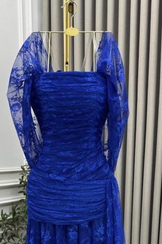 فستان سهره أوف شولدر بلونين احمر و نيلي