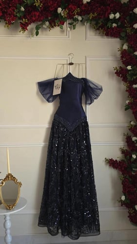 فستان سهره توب بشال خارجي لون كحلي