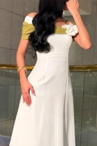 فستان سهرة ناعم ثنائي اللون
