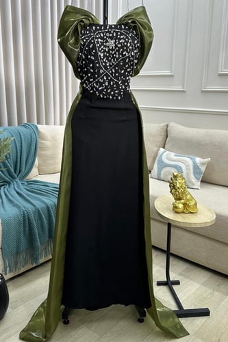 فستان سهره مزين بالكرستال بعدة الوان اسودواحمروبيج