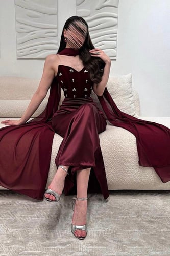 فستان سهرة أنيق لون عودي