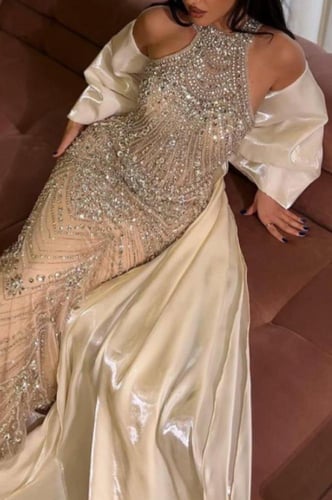 فستان سهره مشغول لون بيج