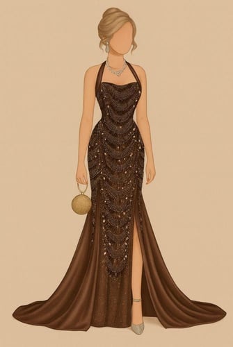 فستان سهره هالتر لون بني داكن