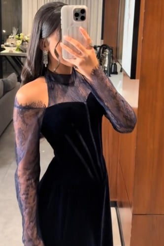 فستان سهرة أنيق شتوي لون كحلي