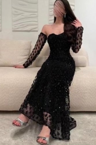فستان سهره أوف شولدر مشغول بعدة الوان