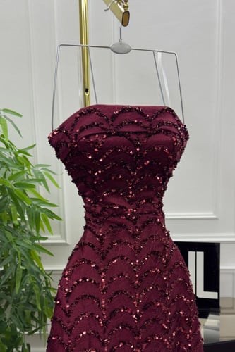 فستان سهره أوف شولدر مشغول لون عودي