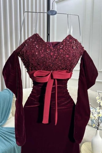 فستان سهرة أنيق شتوي لون عودي