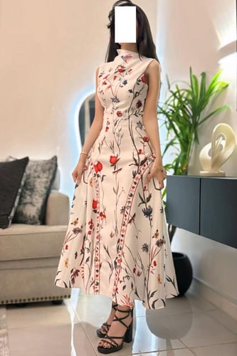 فستان ناعم كت لون ابيض مزخرف انيقه