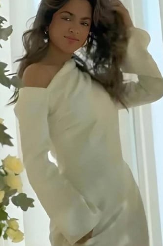 فيستان سهره أنيق أوف شولدر لون أبيض