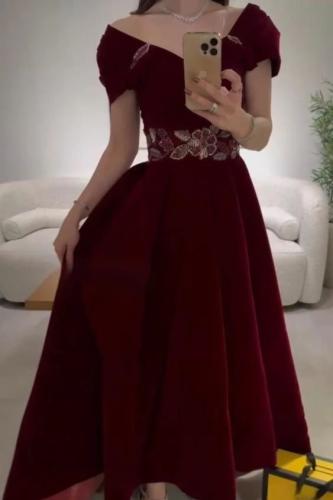 فستان سهرة أنيق شتوي لون عودي