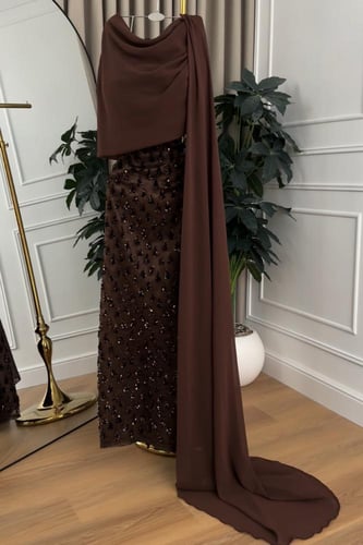 فستان سهره أوف شولدر لون بني