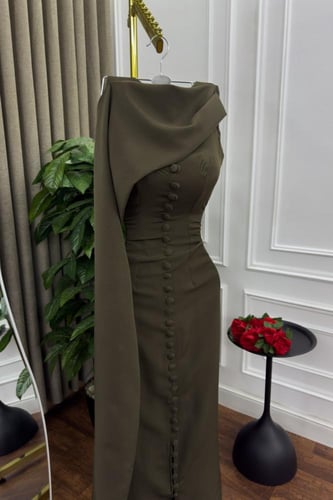 فستان ناعم كاب لون أخضر داكن