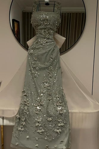 فستان سهره أوف شولدر بالون رمادي