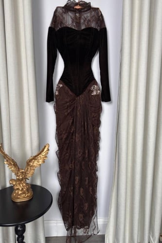 فستان سهرة أنيق شتوي لون بني