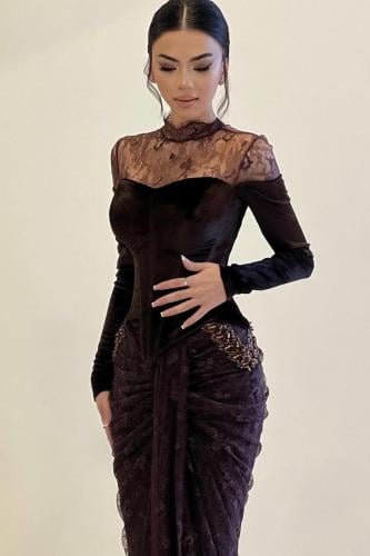 فستان سهرة أنيق شتوي لون بني