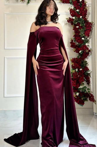 فستان سهرة أوف شولدر لون عودي