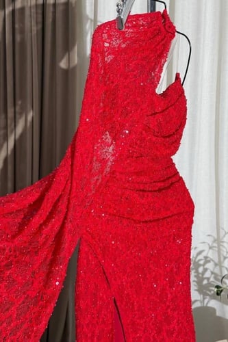 فستان سهره أوف شولدر بالونين تيفاني و احمر