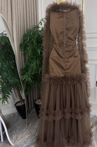 فستان ناعم سهرة لون بني