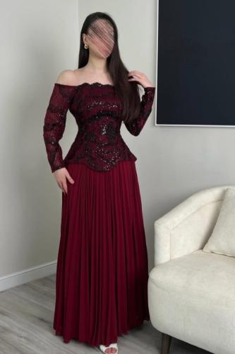 فستان سهرة أنيق بعدة الوان عودي و بني و موف