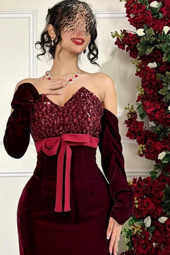 فستان سهرة أنيق شتوي لون عودي