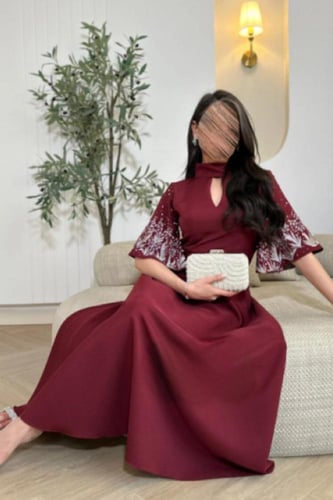 فستان ناعم اوف شولدر لون عودي