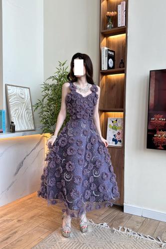 فستان سهرة كت بورود بارزة لون موف