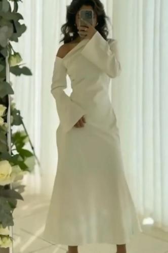 فيستان سهره أنيق أوف شولدر لون أبيض