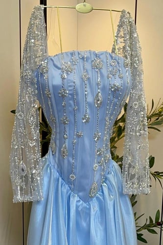 فستان سهرة آنيق لون سماوي