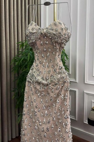 فستان سهره مشغول بعد ألوان فضي و عودي و بني